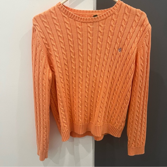 Ralph Lauren Sweaters - SOLD Vintage Ralph Lauren Cable Knit Sweater Orange Crewneck Julianna Cotton XL
